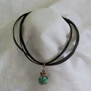 Natural turquoise hand-picked at the beach, strung in a necklace - leather cord